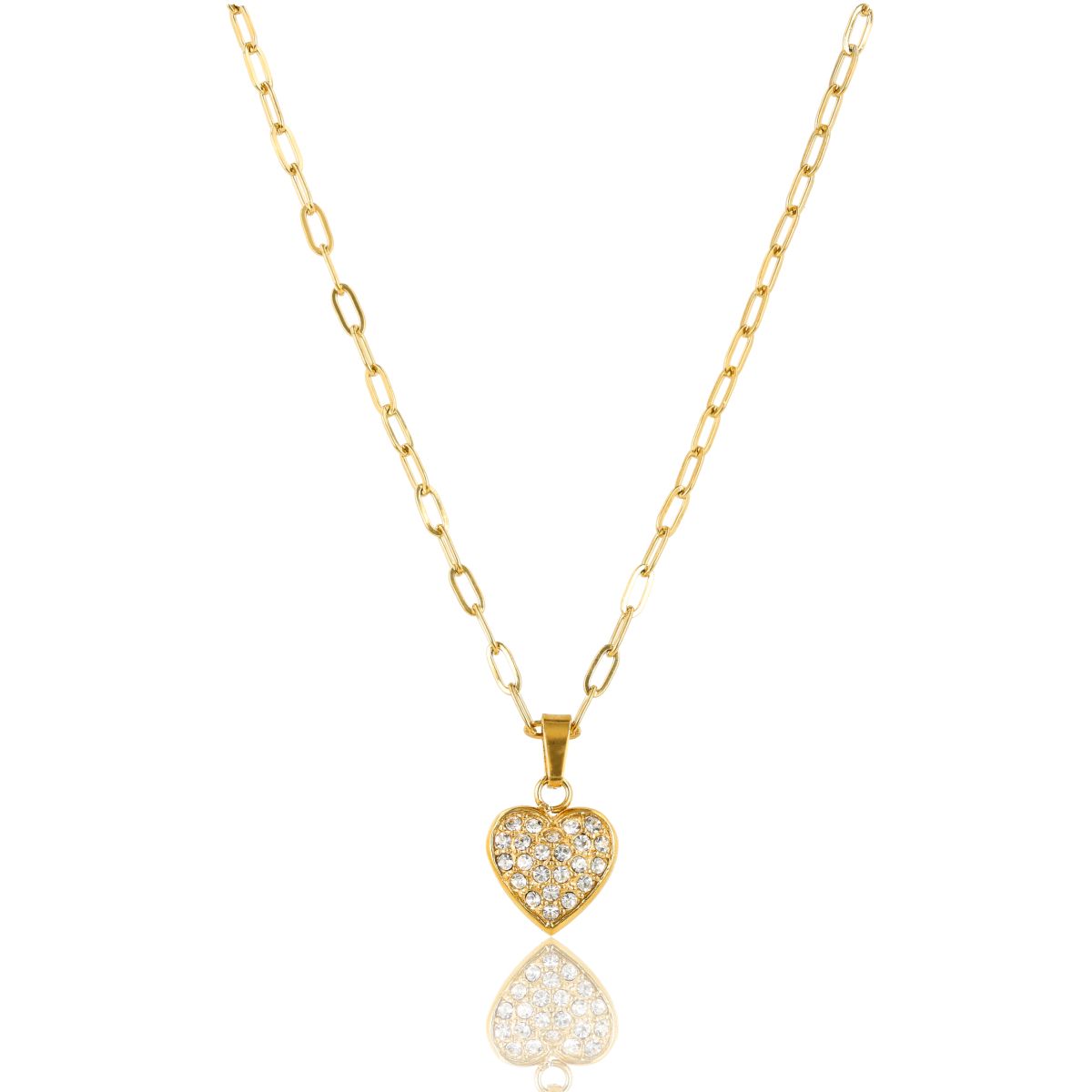 Ketting met Hartjeshanger van Zirkonia Steentjes - Goud