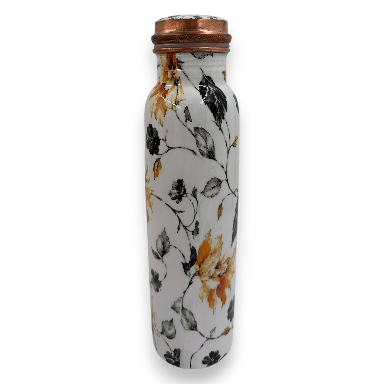 Koperen waterfles bloemenprint wit – ca. 900 ml