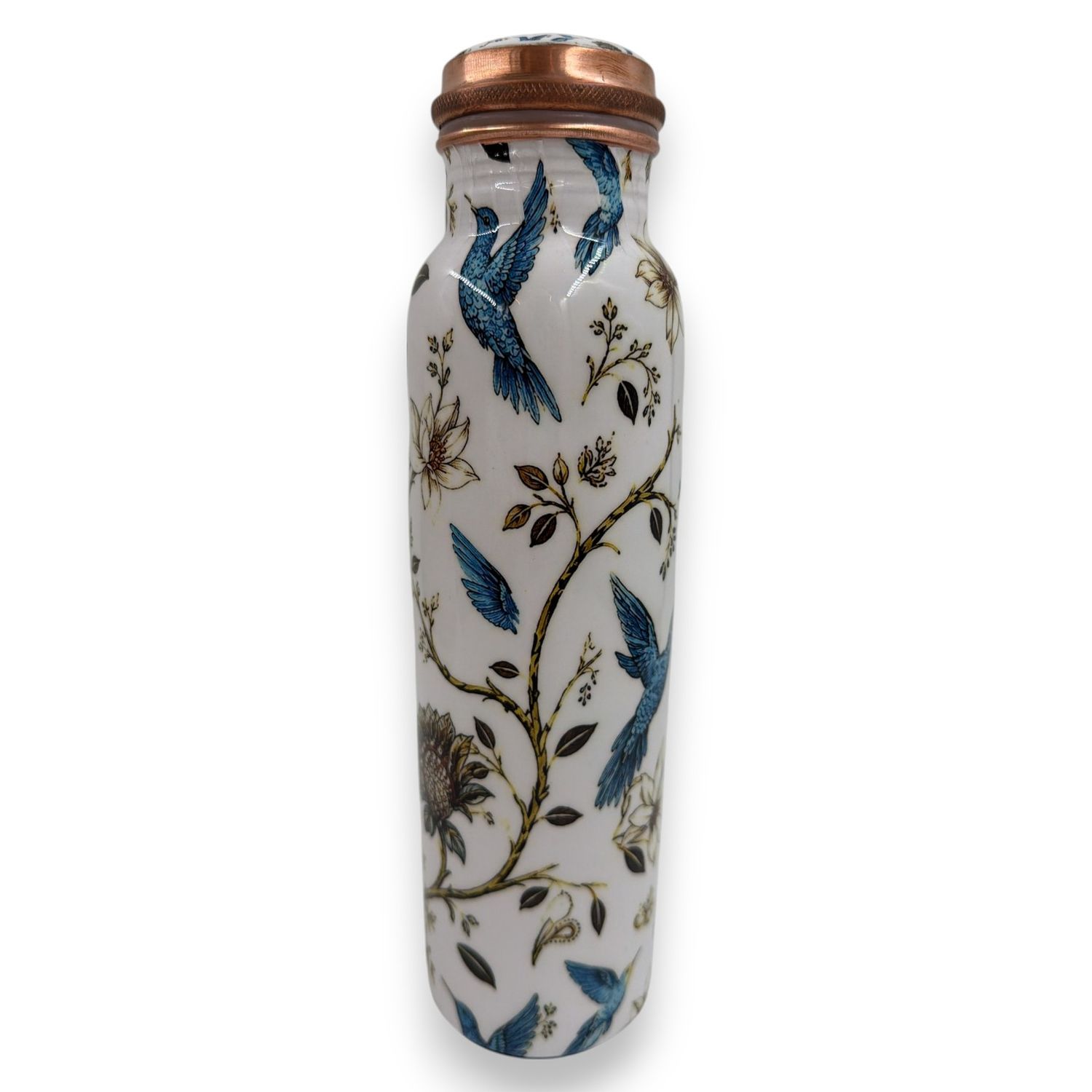 Koperen waterfles kolibrie &amp; bloemen – ca. 900 ml