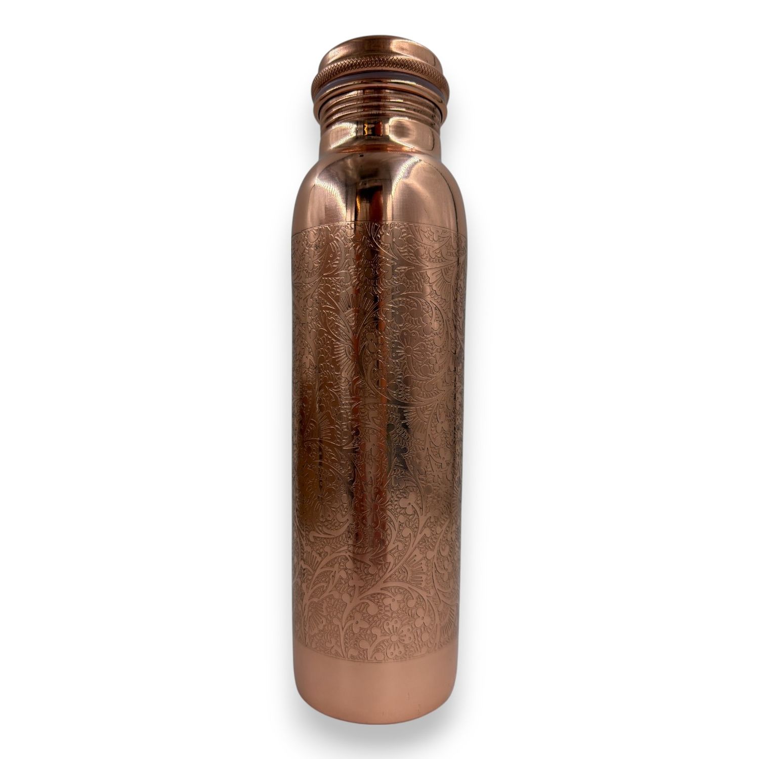 Koperen waterfles gegraveerde bloemen – ca. 900 ml