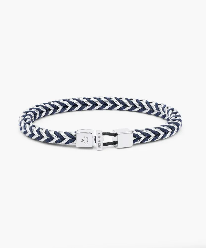 Pig &amp; Hen - Armband - Catena Foxtail Navy | Silver, Maat: Maat S (16cm)