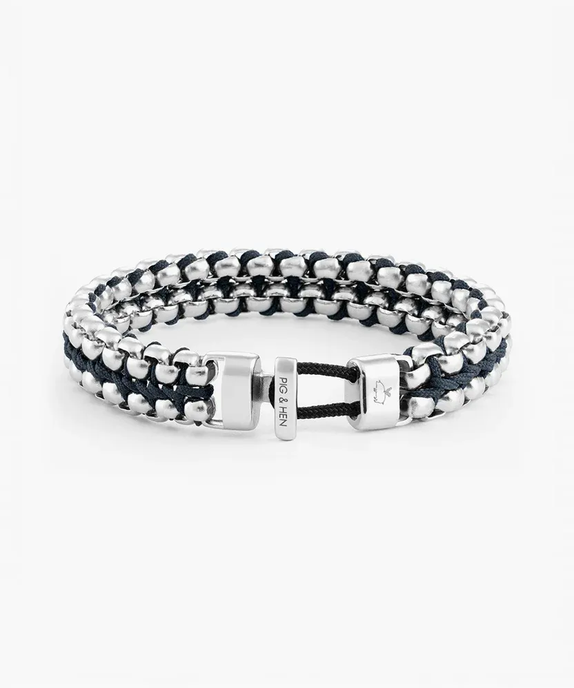 Pig &amp; Hen - Armband - Catena Venetian DBL Navy | Silver, Maat: Maat SM (17cm)