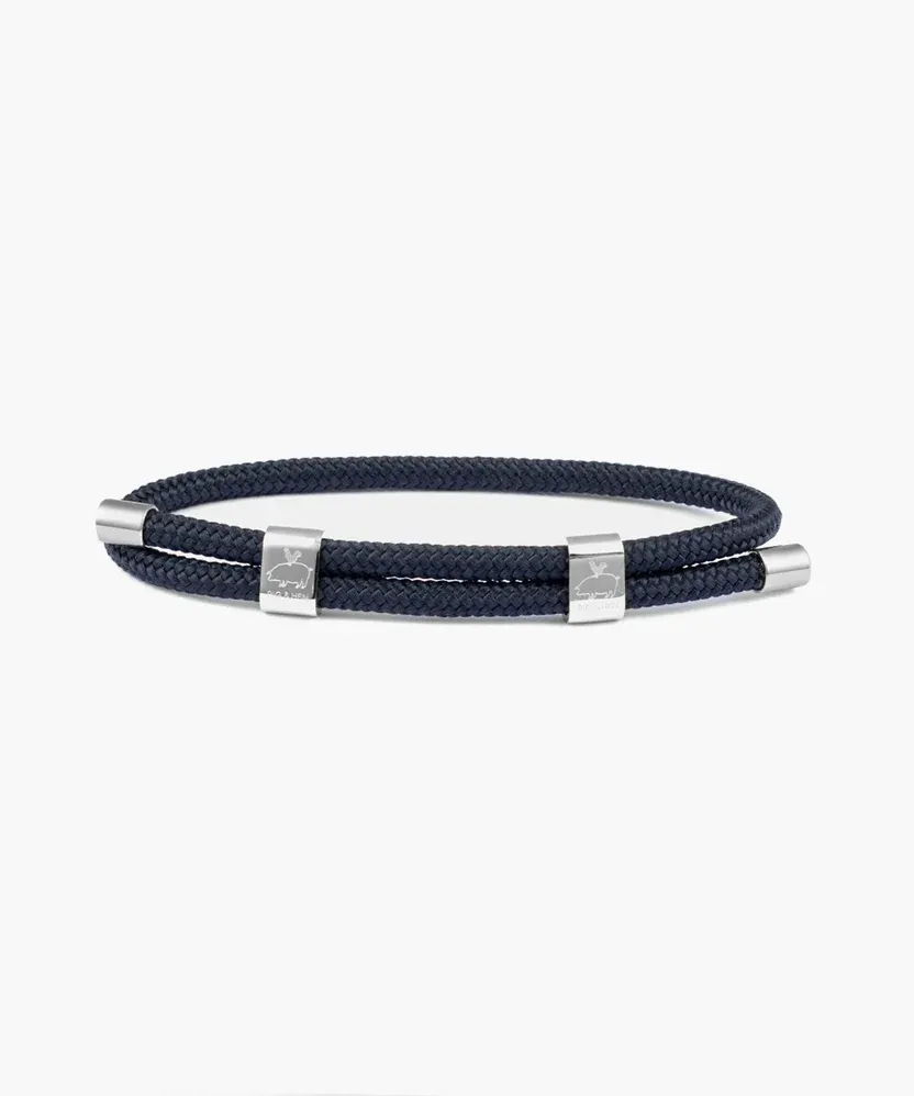 Pig &amp; Hen - Armbandittle Lewis DBL Navy | Silver, Maat: Maat S (15-17cm)