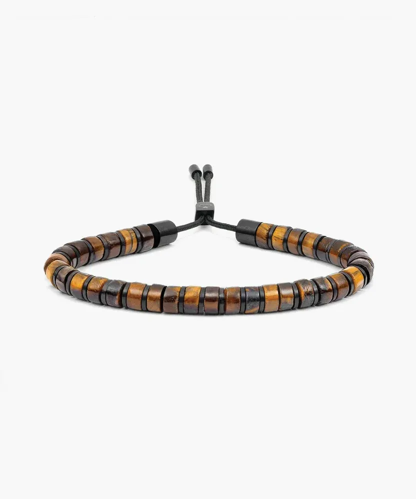 Pig &amp; Hen - Armband - Brontide 6mm Adjustable Tiger Eye | Black, Maat: Maat S (15-17cm)