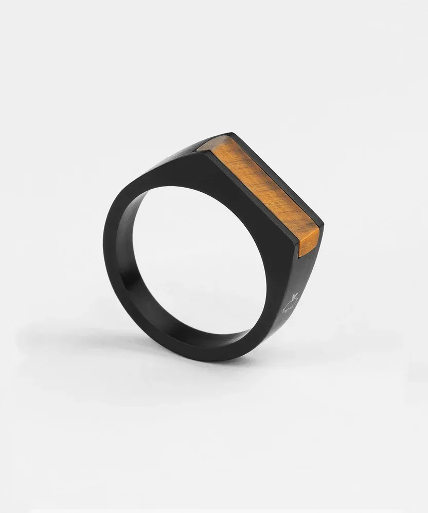 Pig &amp; Hen - Signet Ring - 7mm - Tiger Eye | Black, Maat: Maat 60 / 19mm
