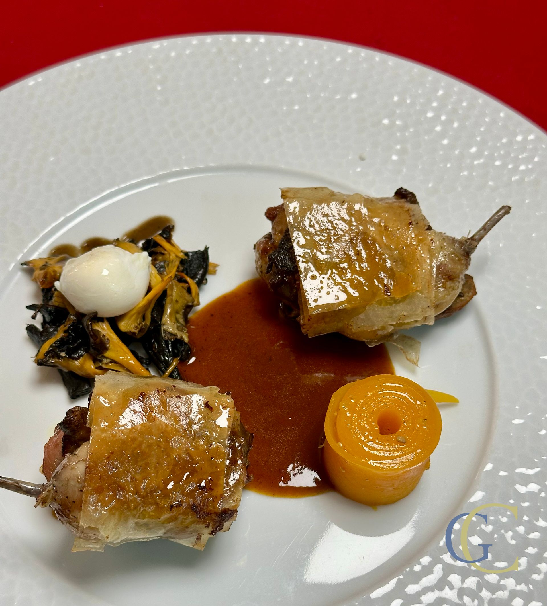 Côtelettes de caille de Mr Pierre Duplantier, foie gras et cèpes caramélisés