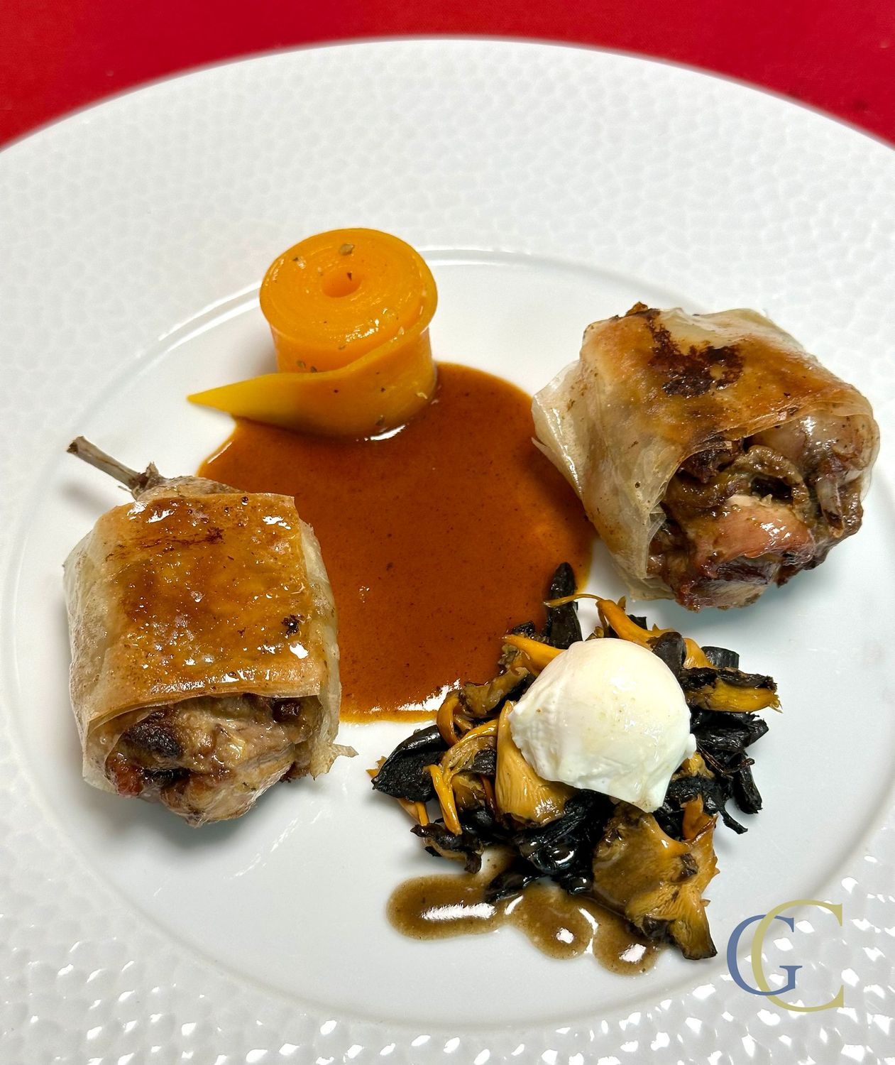 Côtelettes de caille de Mr Pierre Duplantier, foie gras et cèpes caramélisés