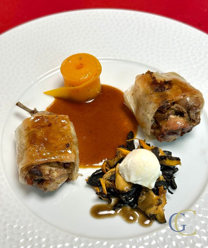 Côtelettes de caille de Mr Pierre Duplantier, foie gras et cèpes caramélisés