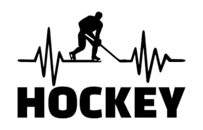 Autocollant Hockey à Coeur avec la silhouette d'un joueur de hockey et une ligne de battement de cœ…