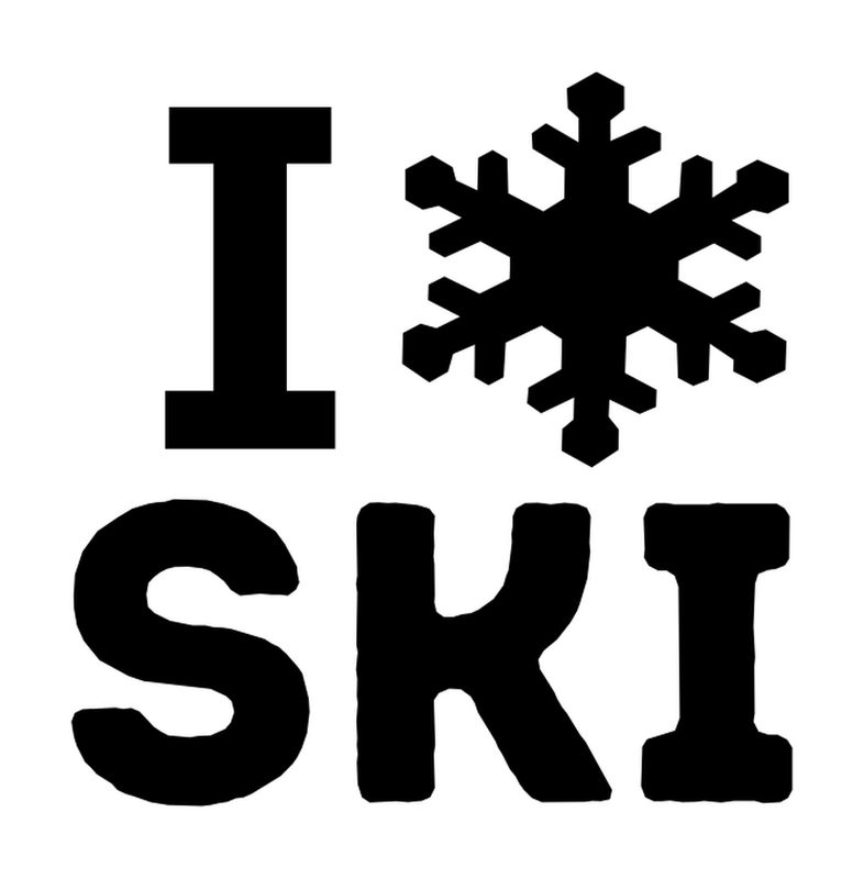 Autocollant I Love Ski avec cœur ou flocon