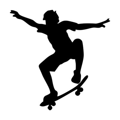 Autocollants muraux de silhouettes de skateurs dans diverses poses.