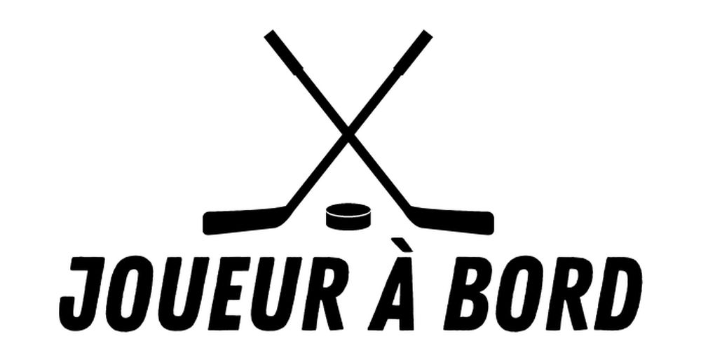 Hockey Player on Board decal with two crossed hockey sticks