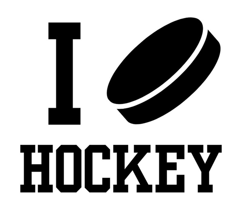Autocollants J'aime le Hockey avec designs de cœur et de rondelle