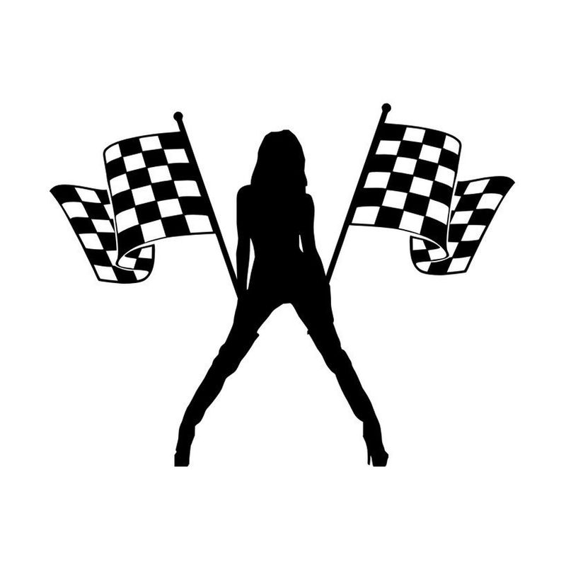 Fille de course avec drapeaux