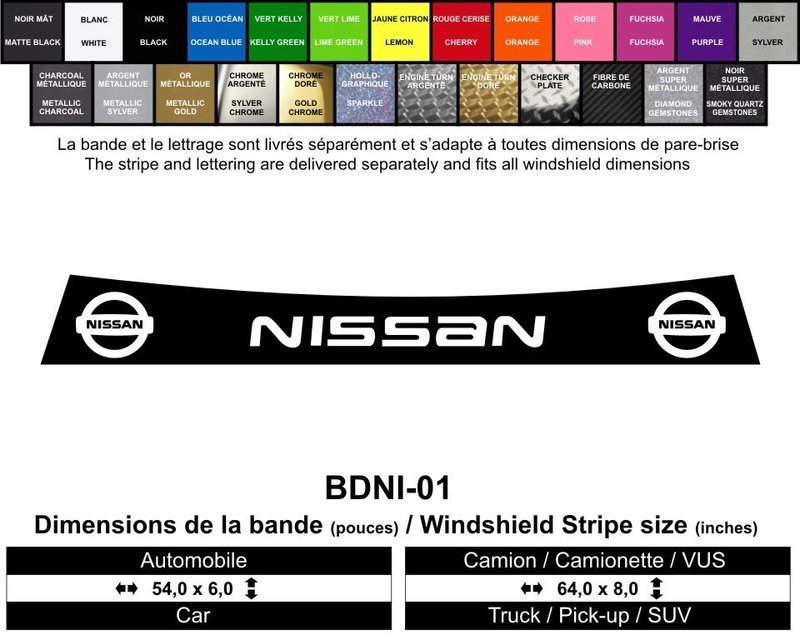 Bande Nissan avec 2 emblèmes / Nissan Windshield Decals with 2 Crest