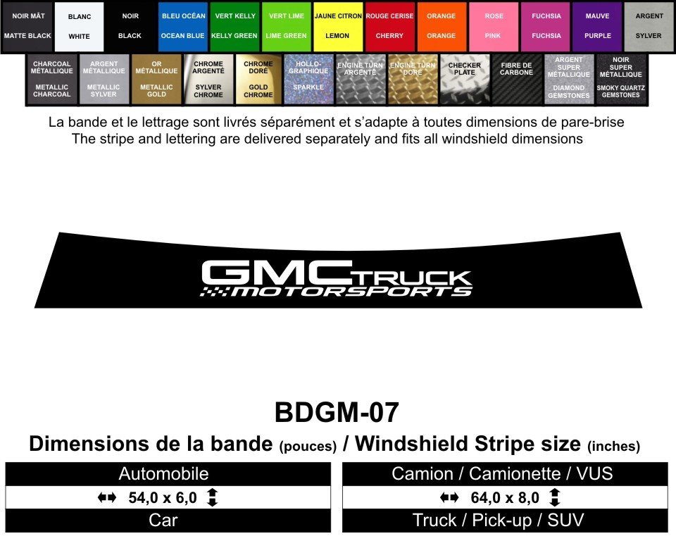 Bande GMC Truck Motorsports / GMC Truck Motorsports Windshield Decals