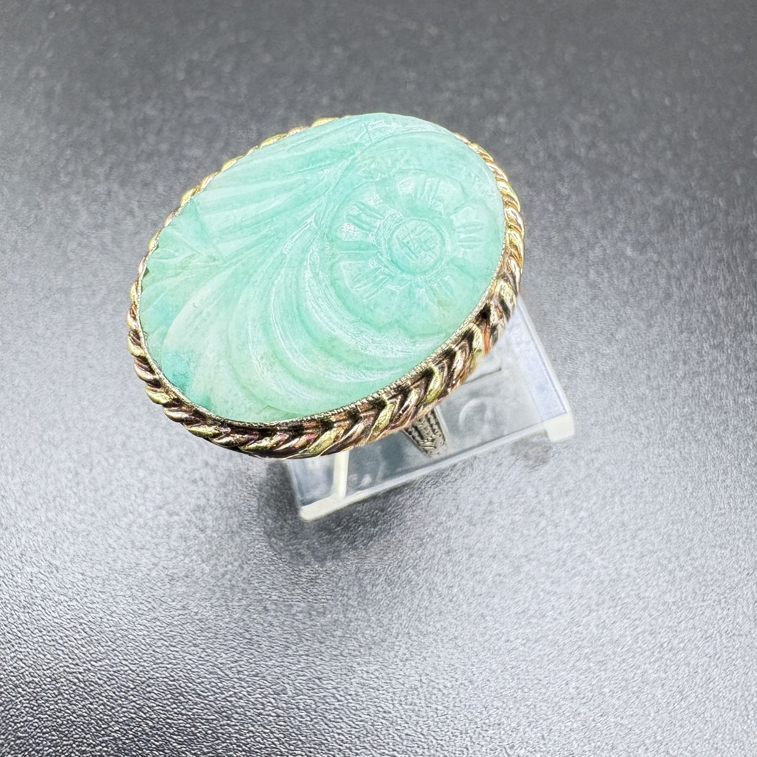 14K  Carved Jade Cabochon, size 6.5