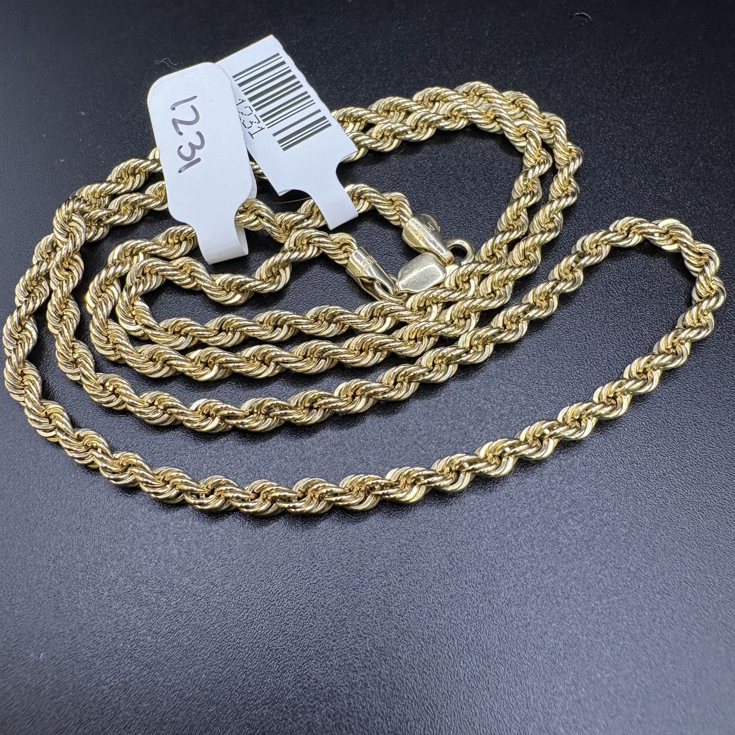 10K LARGE 3.7MM ROPE CHAIN 24 INCH, 12.3G