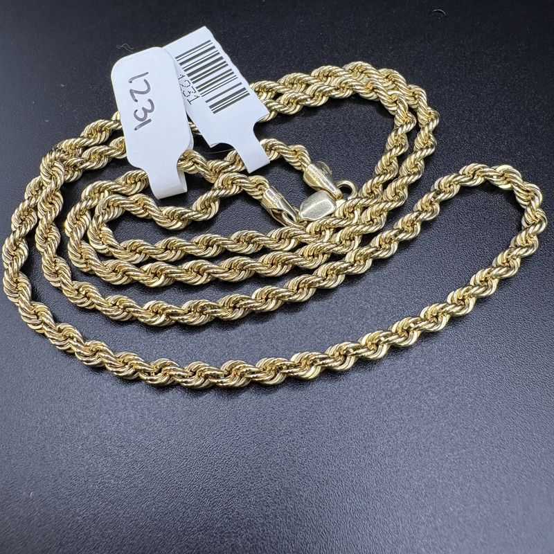 10K LARGE 3.7MM ROPE CHAIN 24 INCH, 12.3G