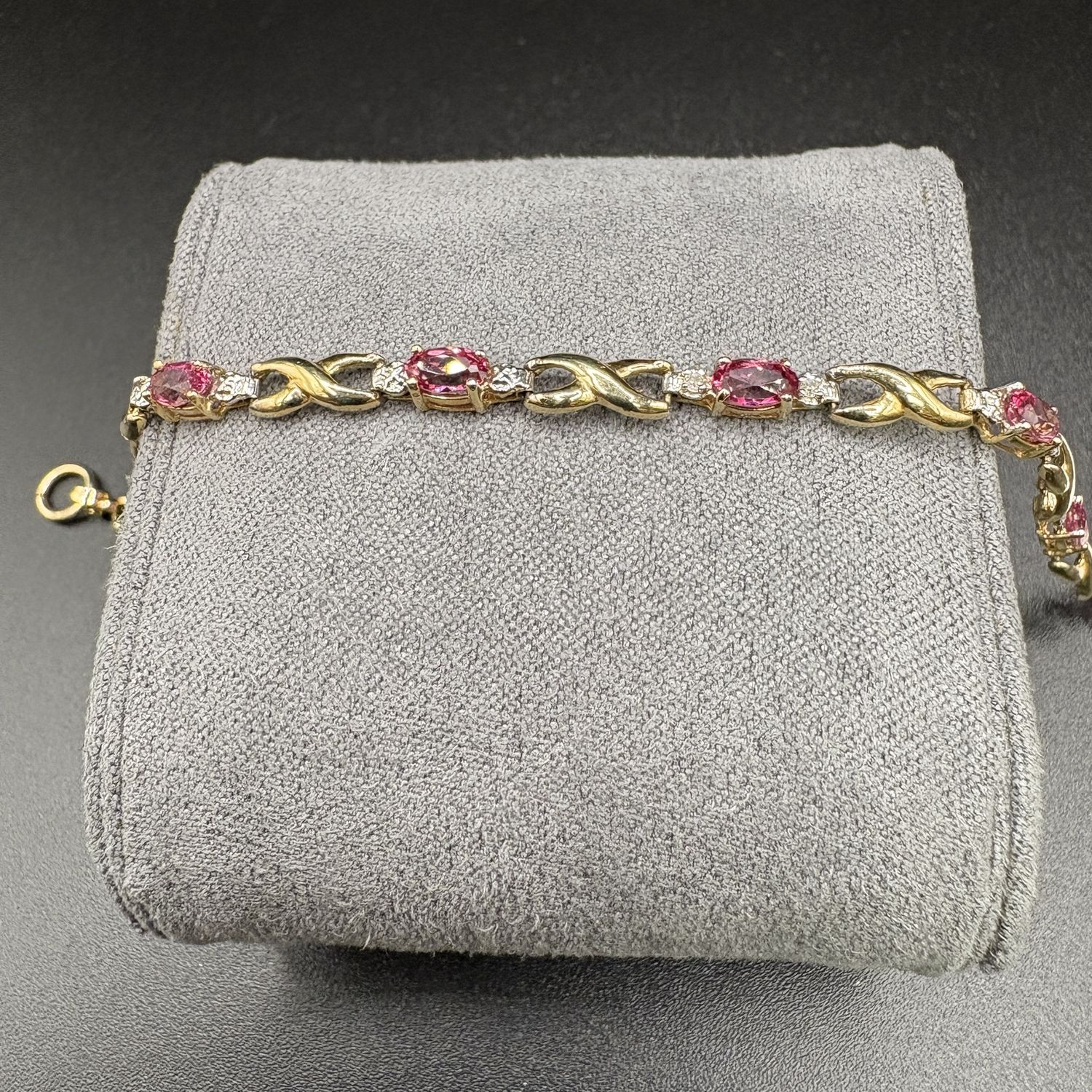 14K OVAL PINK TOPAZ TENNIS BRACELET