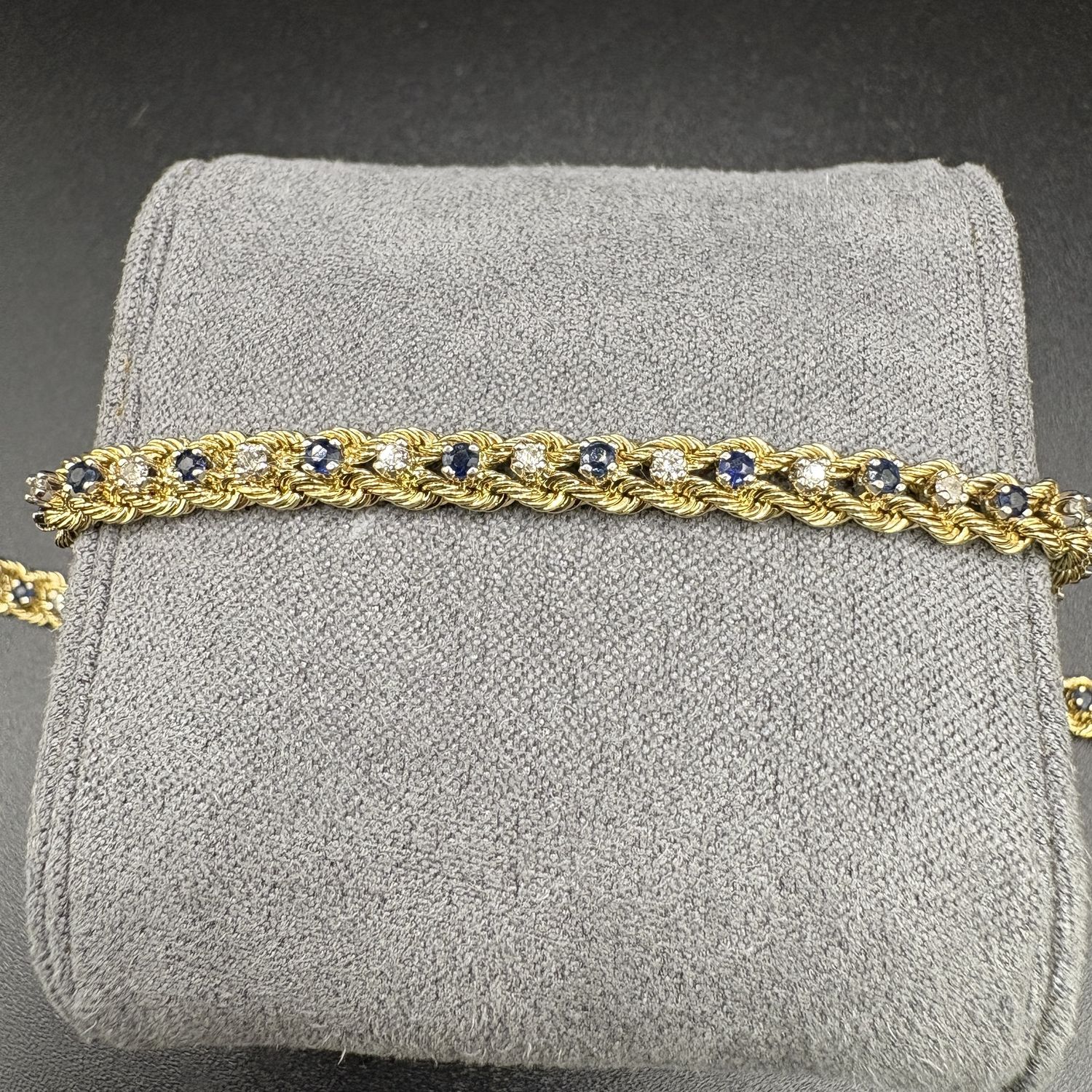 14K VINTAGE WOVEN BRACELET WITH DIAMONDS &amp; SAPPHIRE