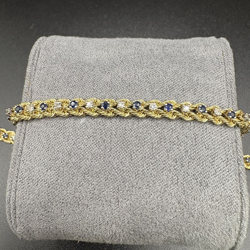 14K VINTAGE WOVEN BRACELET WITH DIAMONDS &amp; SAPPHIRE