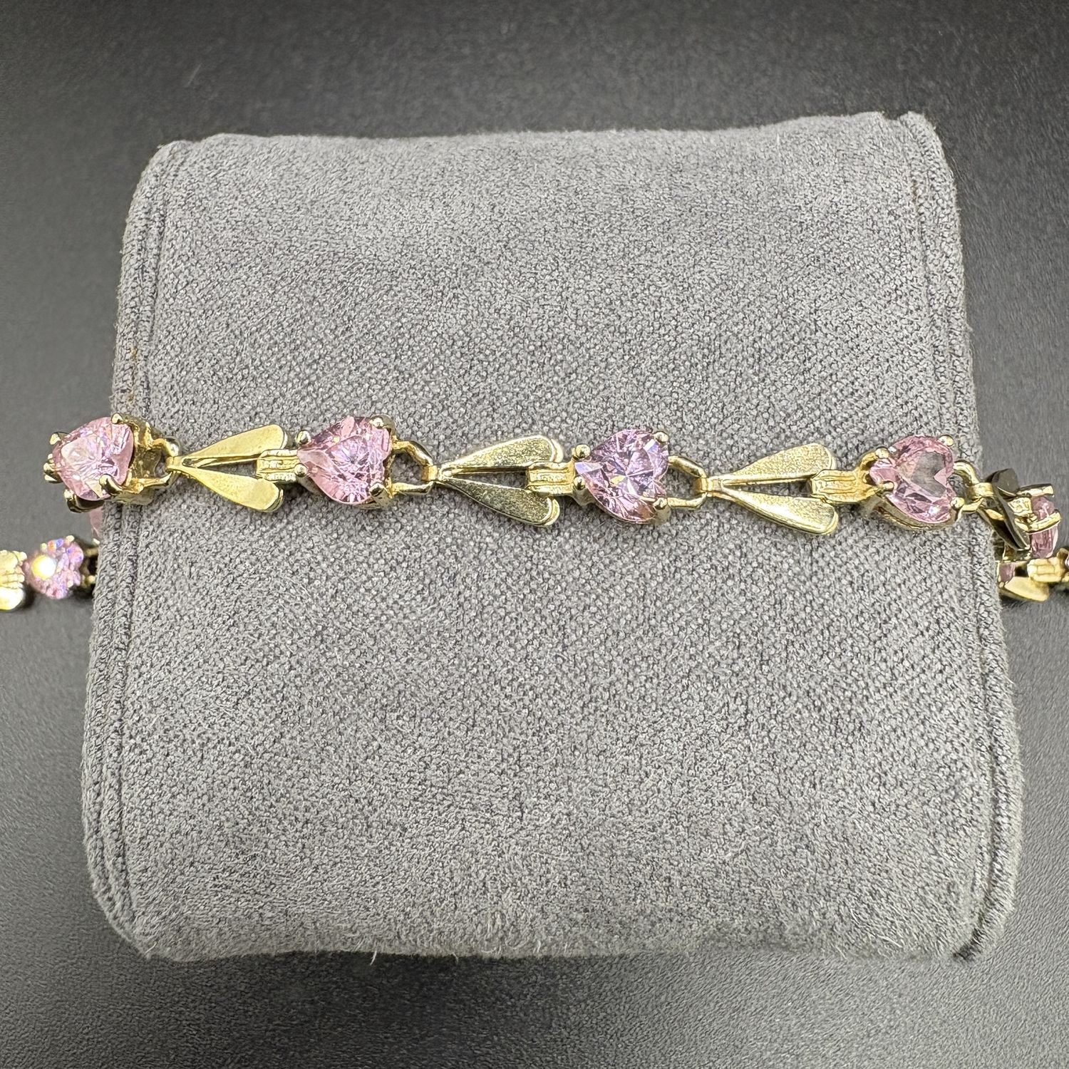 10K VINTAGE PINK ICE HEART LINK BRACELET