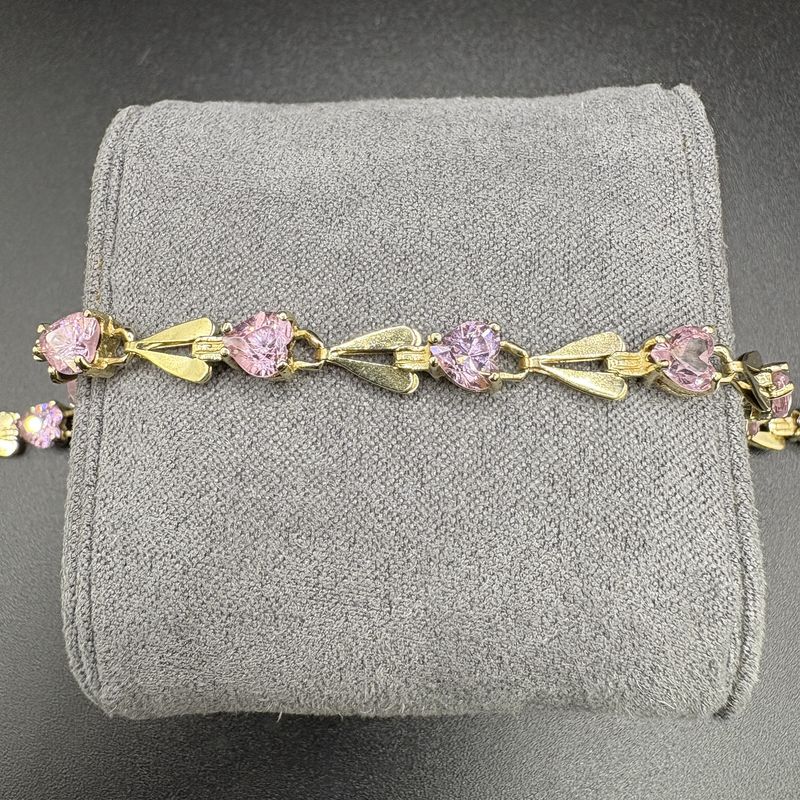 10K VINTAGE PINK ICE HEART LINK BRACELET