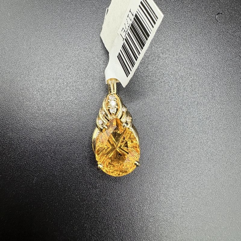14K PEAR SHAPED CITRINE WITH DIAMOND PENDANT