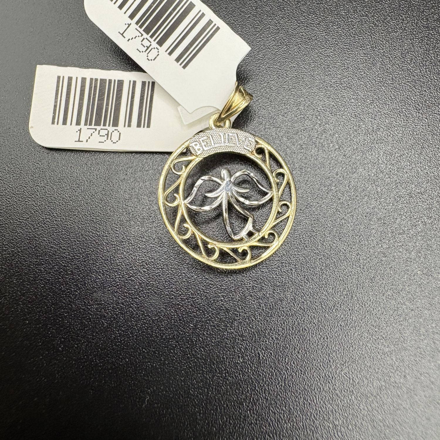 10K TWO TONED CIRCULAR ANGEL PENDANT