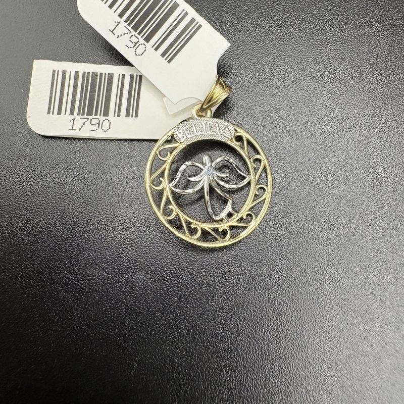 10K TWO TONED CIRCULAR ANGEL PENDANT
