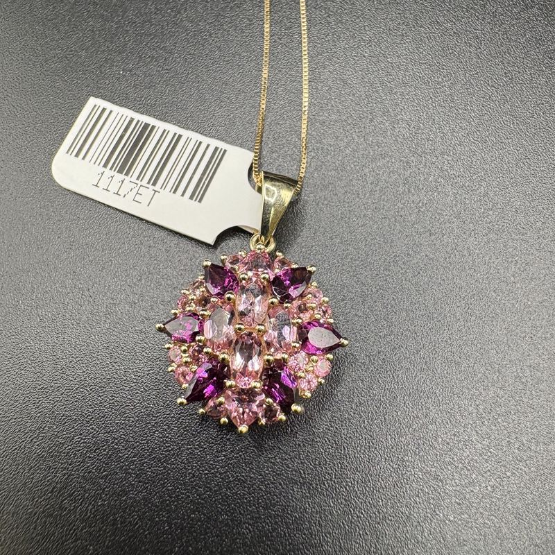 14K PINK AND RHODALITE GARNET PENDANT