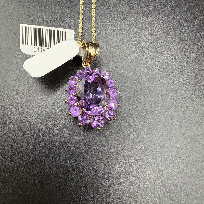14K OVAL AMETHYST WITH HALO PENDANT