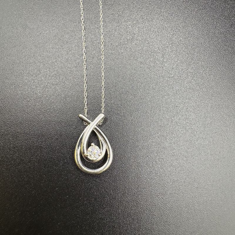 10K 0.10 CT NATURAL DIAMOND PENDANT, DOUBLE BYPASS DESIGN, 18 INCH CHAIN, 2.42G