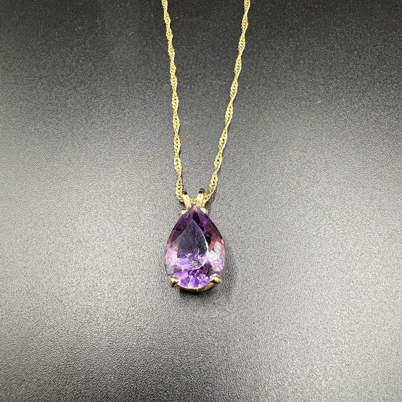 14K PEAR AMETHYST PENDANT WITH CHAIN 26&quot;