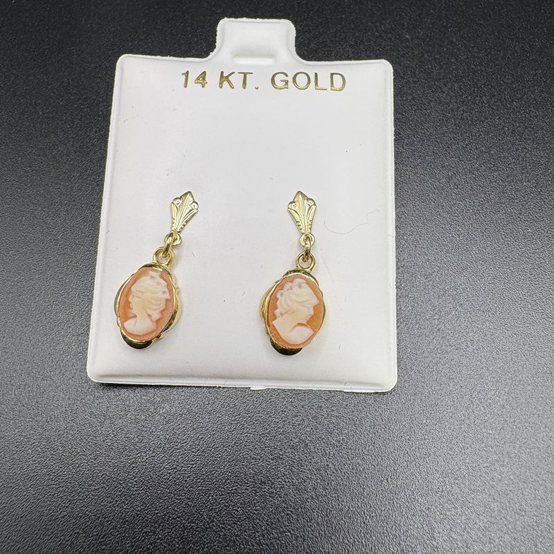 14K CAMEO DANGLE EARRINGS