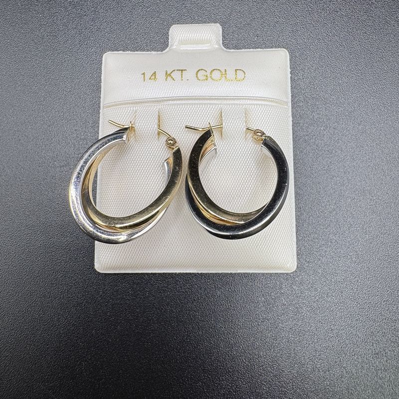14K TWO- TONED CRISS-CROSS DOUBLE HOOP EARRINGS