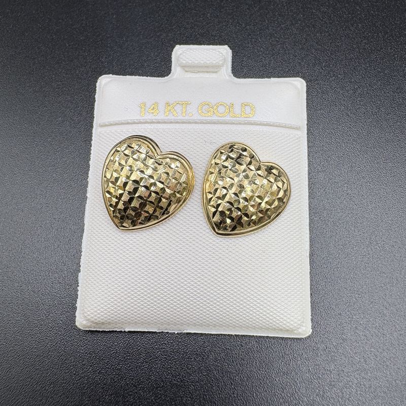 14K DIAMOND CUT HEART LARGE STUD EARRINGS