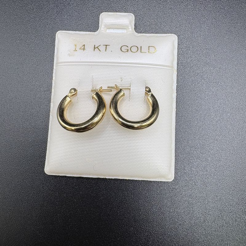 14K SMALL POLISHED TUBE HOOP EARRINGS