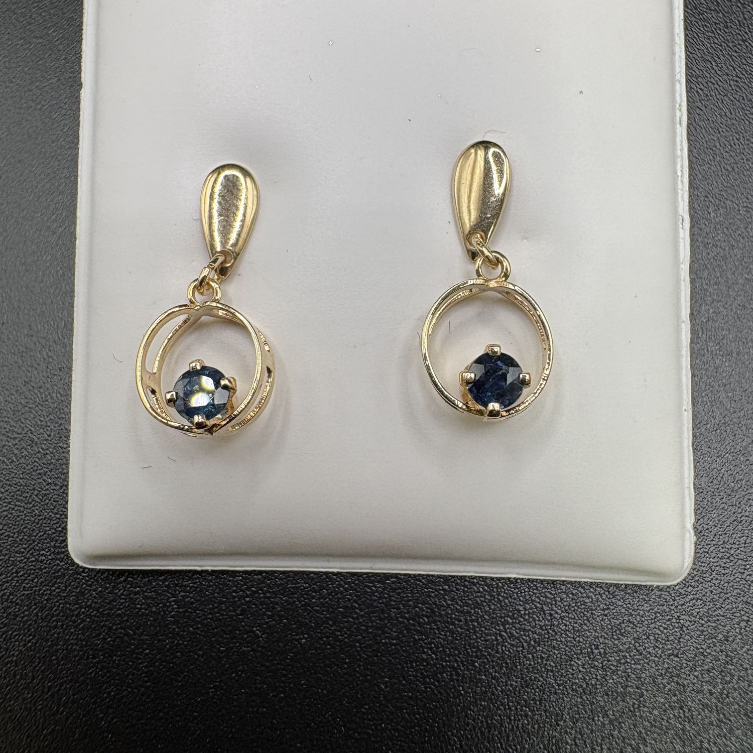 14K CIRCULAR SAPPHIRE DROP EARRINGS