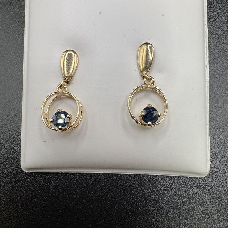 14K CIRCULAR SAPPHIRE DROP EARRINGS