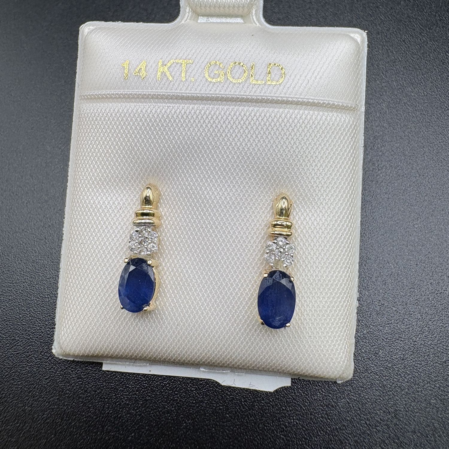 14K BLUE SAPPHIRE &amp; 0.2 CTW DIAMOND EARRINGS