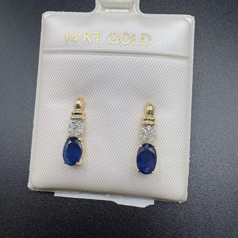 14K BLUE SAPPHIRE &amp; 0.2 CTW DIAMOND EARRINGS