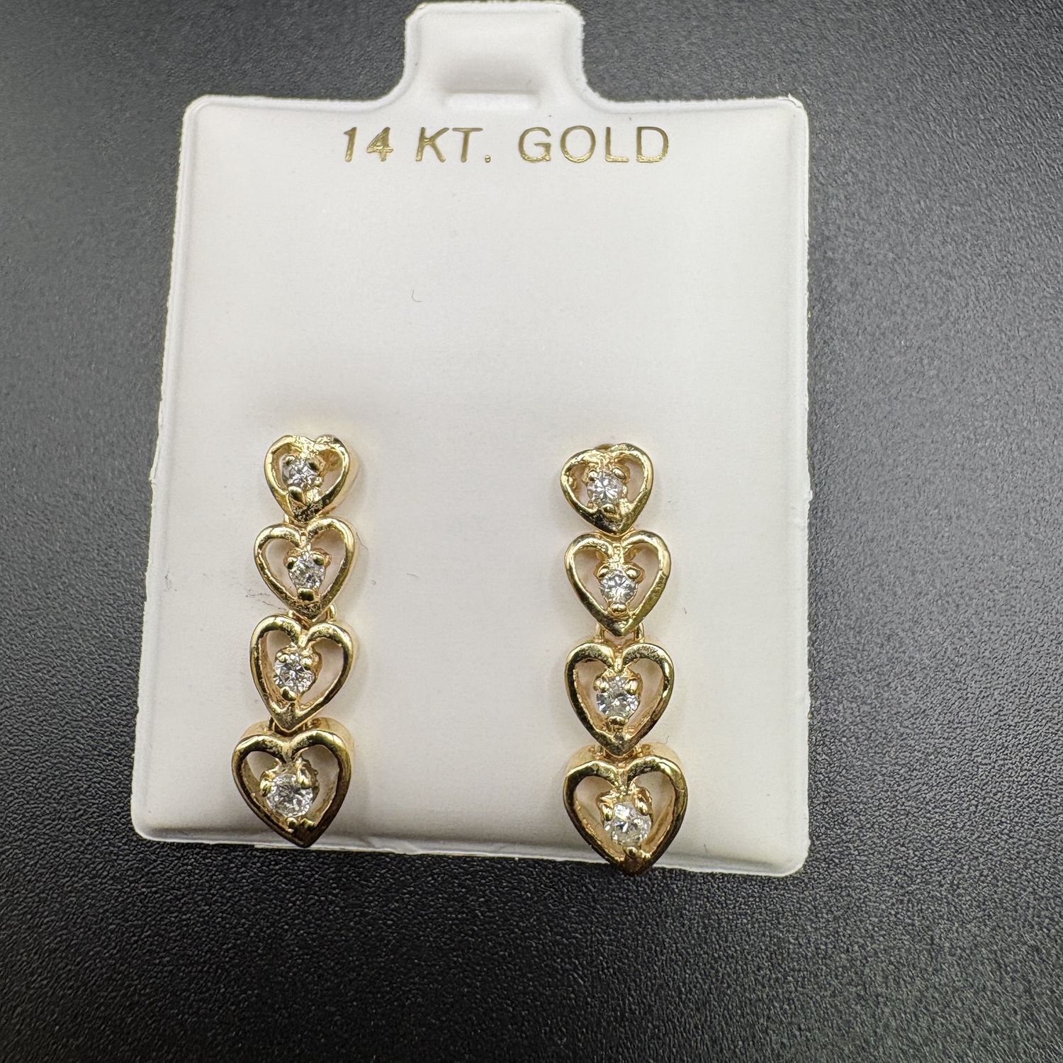14K  4 HEART 0.25CTW  DIAMOND  DANGLE EARRINGS