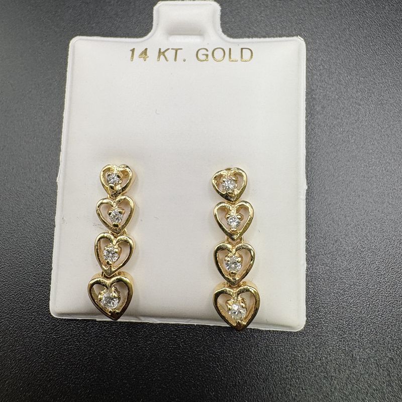 14K  4 HEART 0.25CTW  DIAMOND  DANGLE EARRINGS