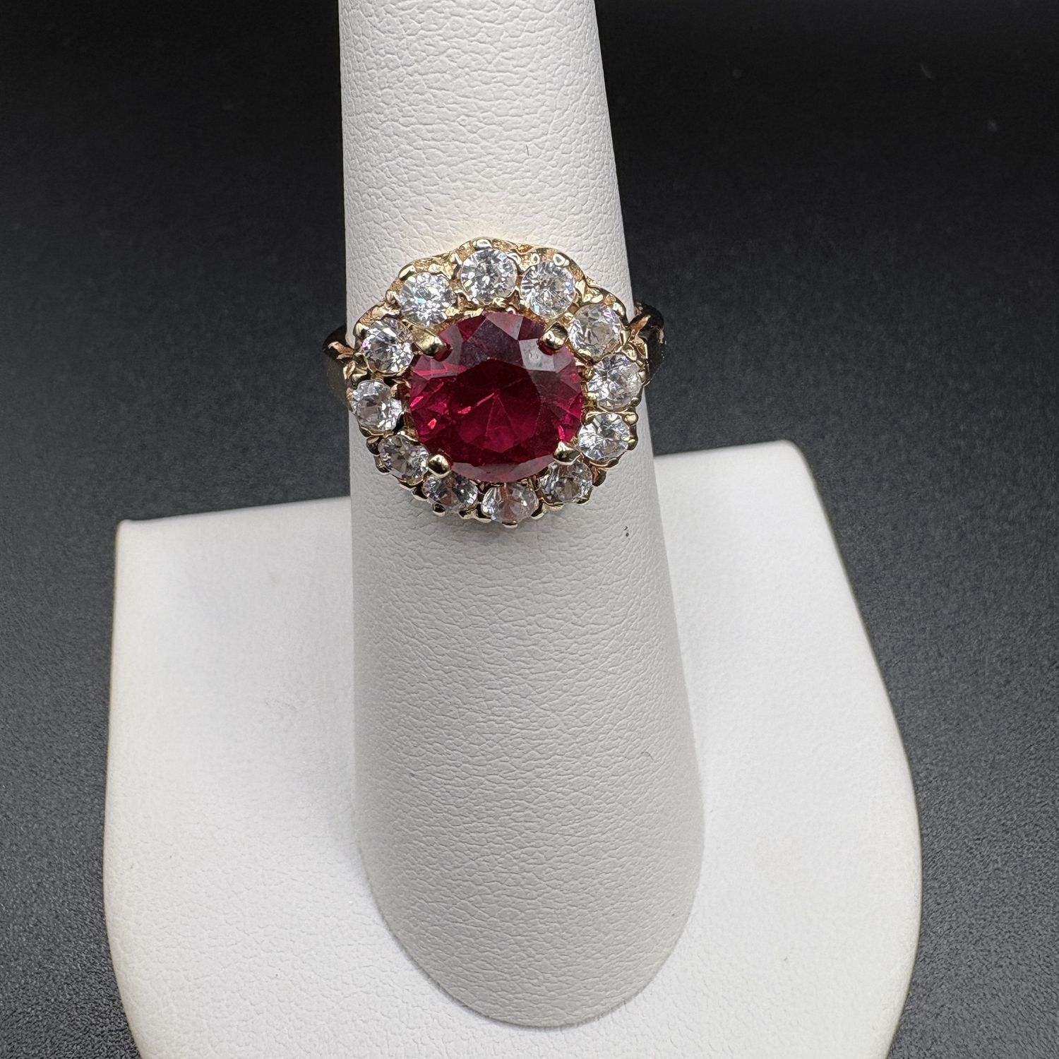 14K RUBY &amp; CZ HALO RING