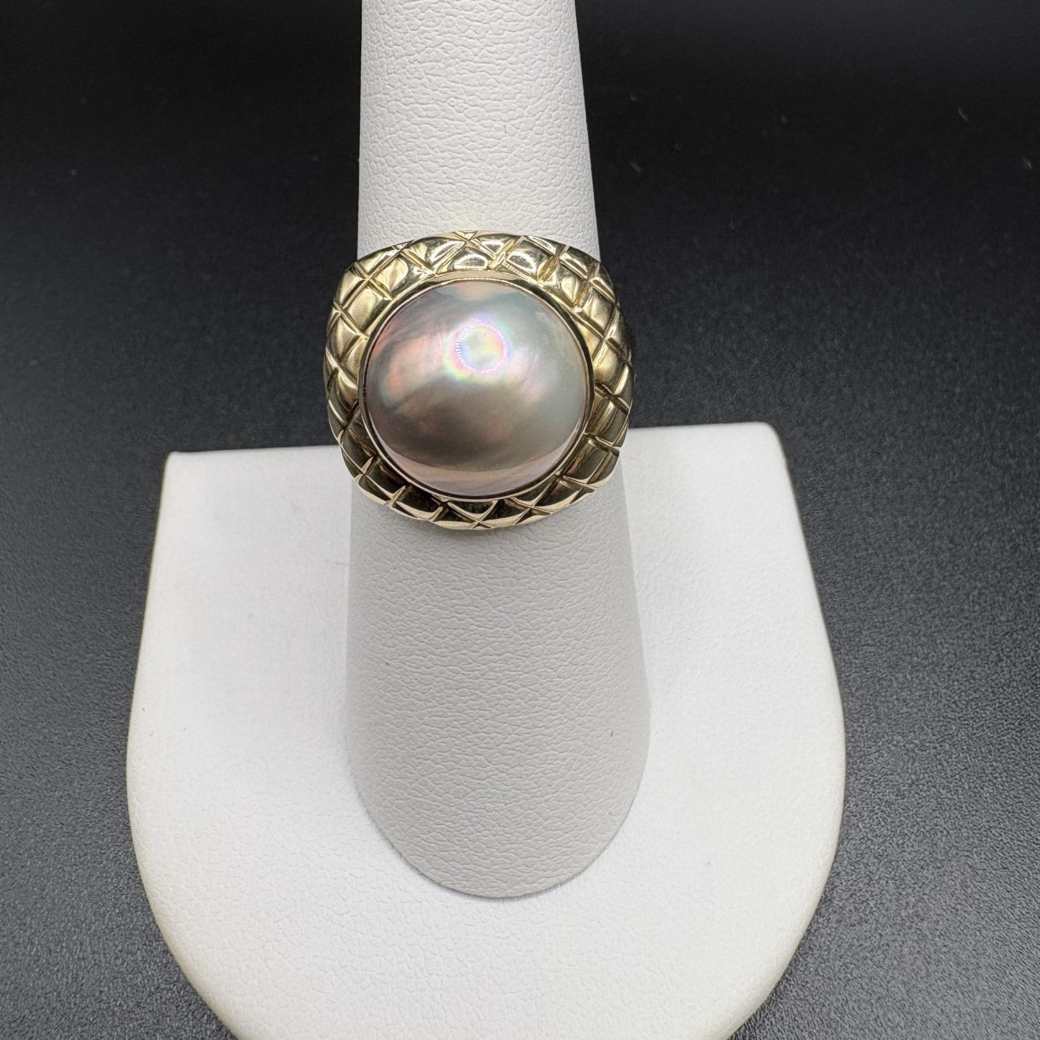 14K PURPLE IRRIDESCENT PEARL RING SIZE 7