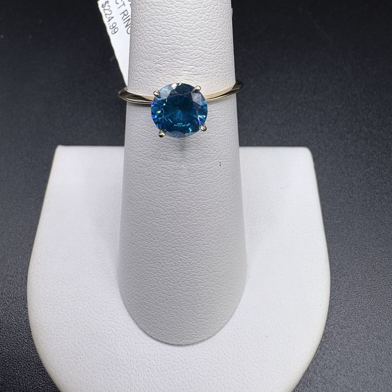 14K ROUND BLUE ZIRCON 1CT RING SIZE 6