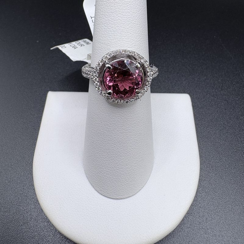 14K  PINK TOURMALINE AND DIAMOND RING SIZE 7