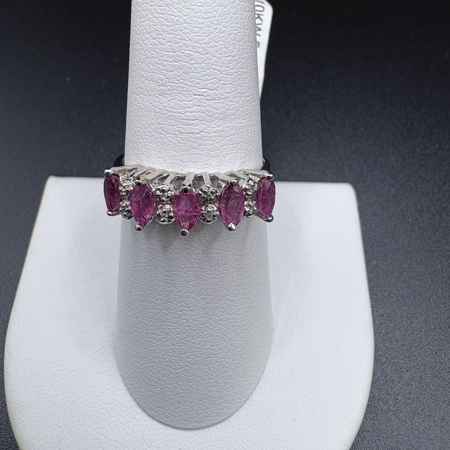 10K MARQUIS RUBY AND DIAMOND BAND SIZE 8